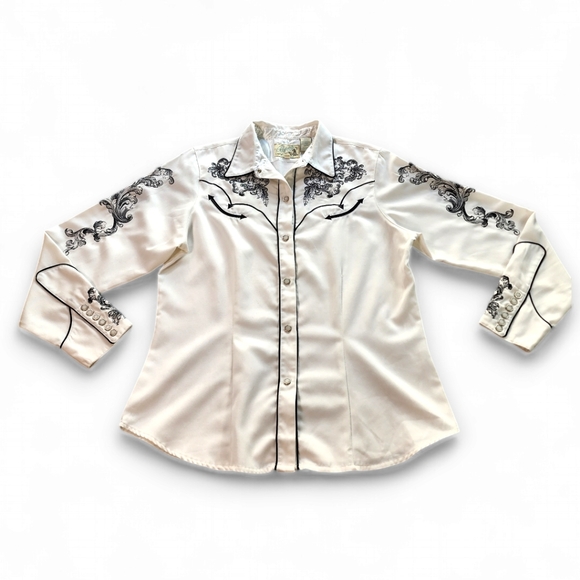 Roper Tops - Roper Vintage Western Pearl Snap Black Embroidered Button Down Size XL